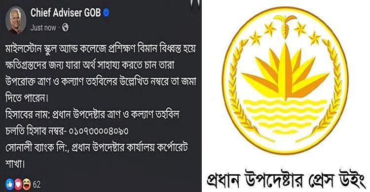 আর্থিক সহায়তা চেয়ে পোস্টটি সরিয়ে নিল প্রধান উপদেষ্টার প্রেস উইং